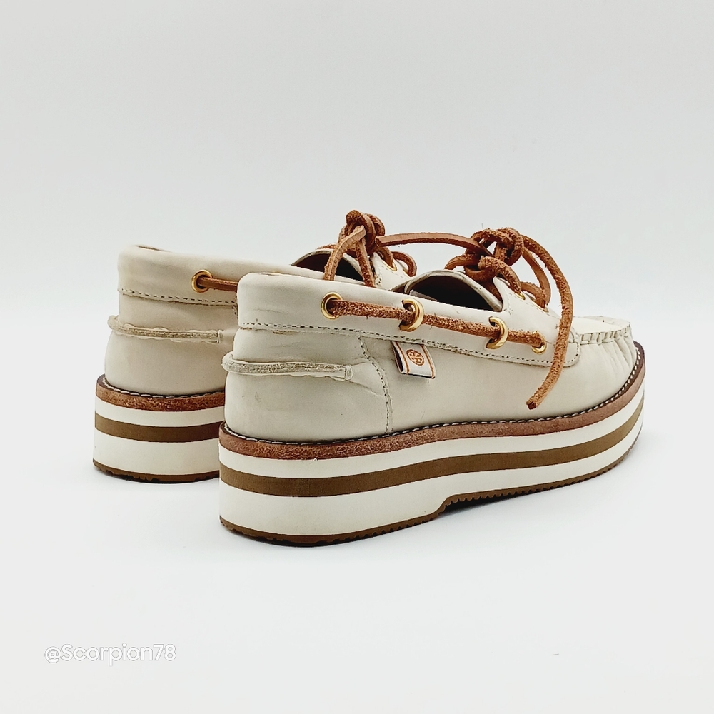 🔥 Last Call Tory Burch Joey Flat Form Boat  Nubuck Shoes 63759 Size 5 Women - Picture 7 of 11